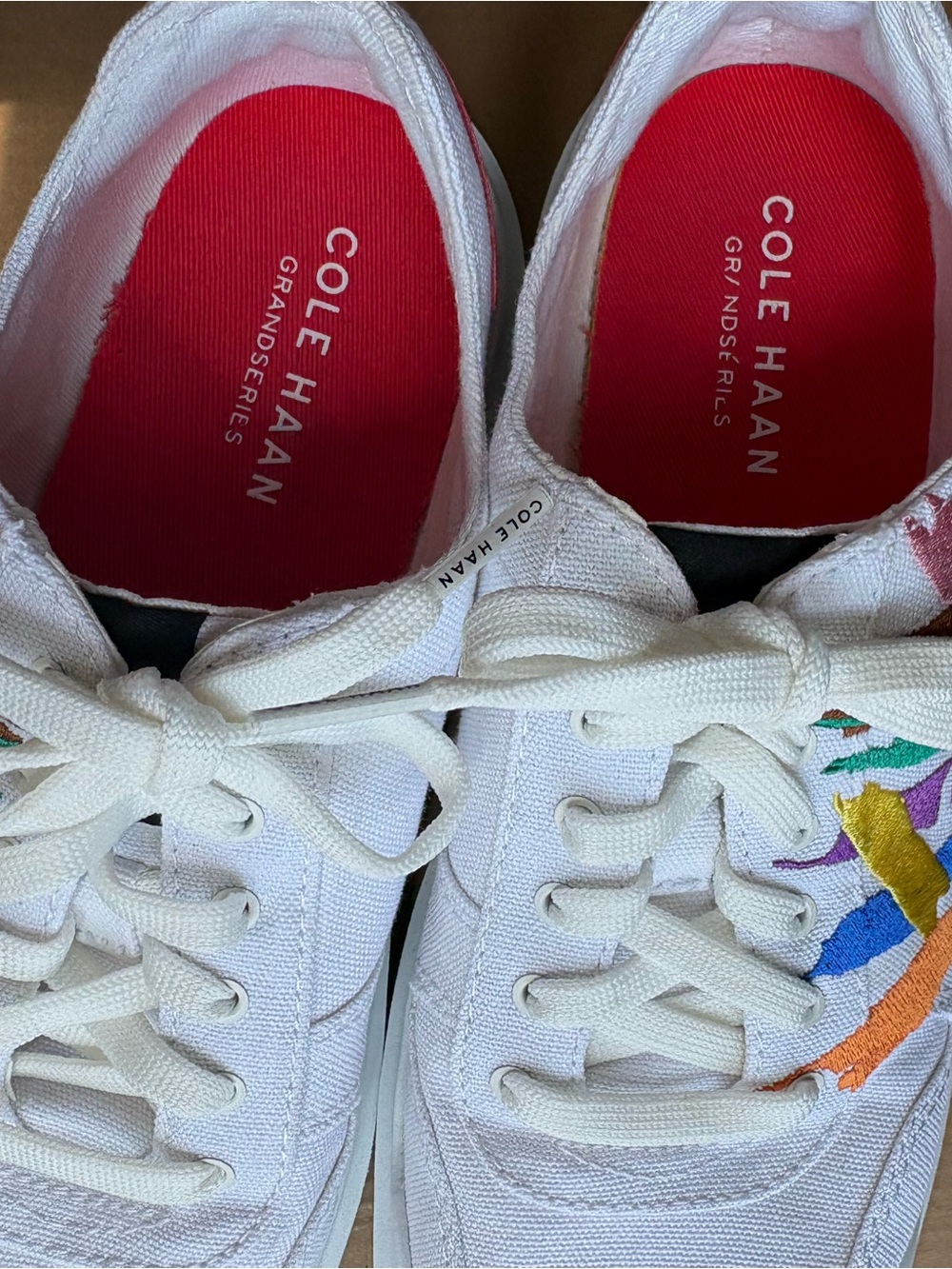 Cole Haan White Canvas Love Sneakers with Multicolor Embroidered Accents - Picture 6 of 9